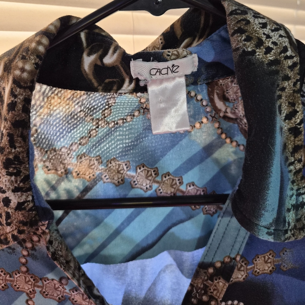 Cache Multicolor Chain and Leopard Print Blouse - image 2